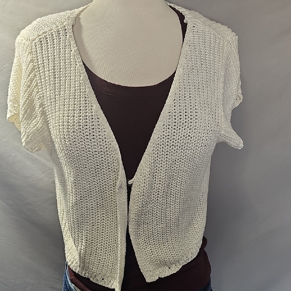 Pink Rose Women's White Open-Front Cardigan